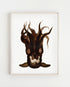 squid illustration in light wood frame